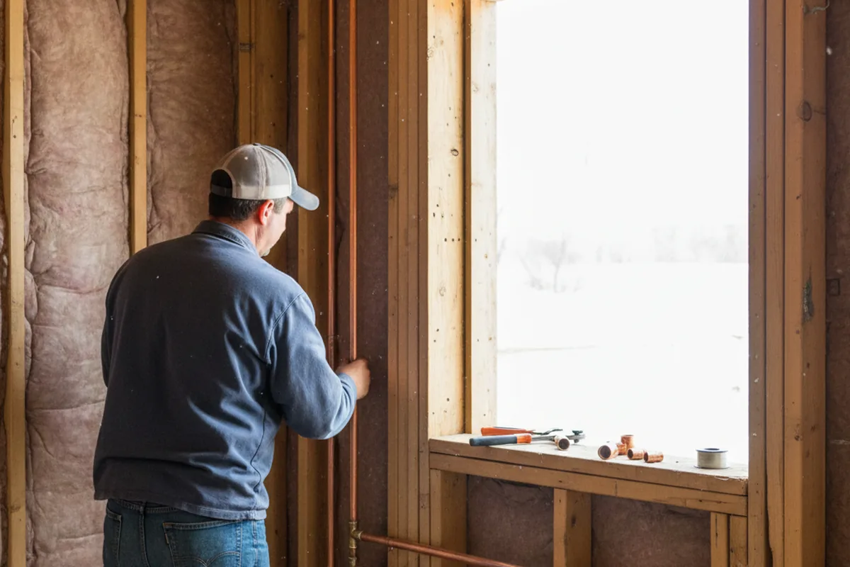 Licensed plumber running new copper supply lines in a Nichols home